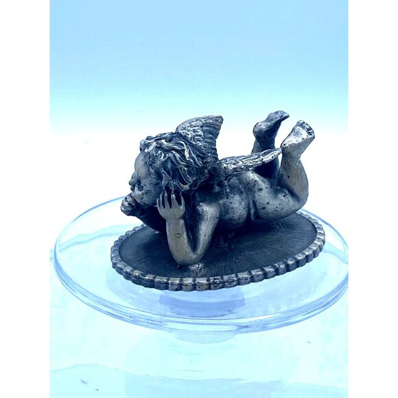 SOP Little Pewter Cupid Cherub Winged Angel Laying Figurine - Picture 3 of 5